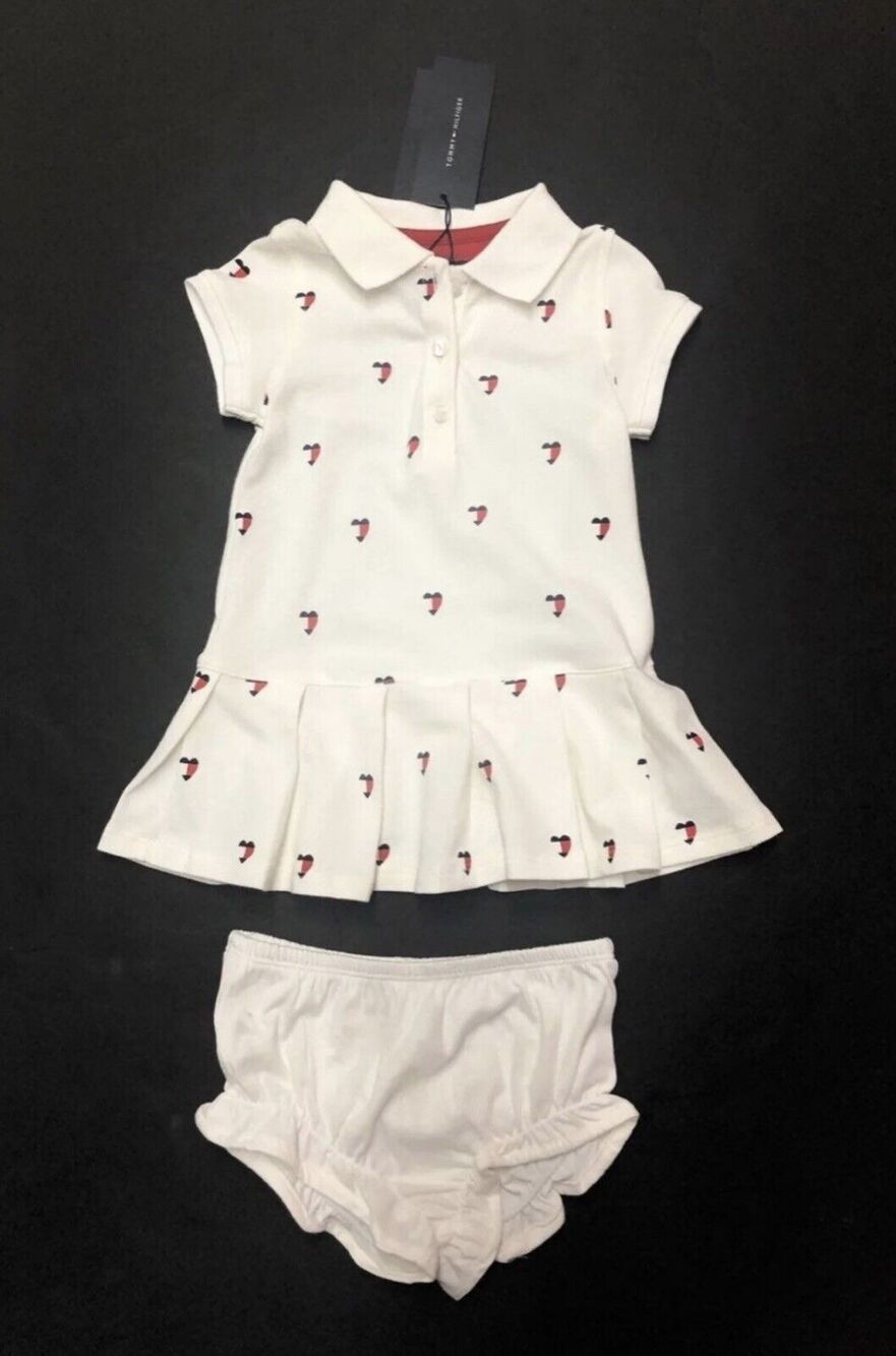 Tommy Hilfiger Baby Dress 18 mos. Red Wht Blue Heart Print 4th July Patriotic